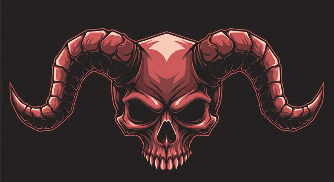 Fierce demon skull with menacing horns, a powerful symbol of darkness and rebellion for edgy designs.