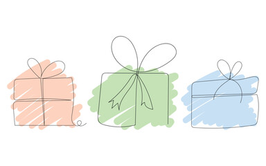 Cute Watercolor Gift Boxes, Pastel Wrapped Presents Sketch, Hand Drawn Celebration Gifts