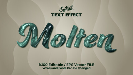 Obraz premium Molten text effect editable vector file with glossy metallic style and smooth shiny surface design for creative typography and graphic projects