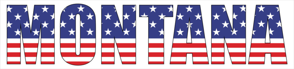 Vector isolated on transparent background t-shirt
drawing with inscription of Montana state name with
national united states flag. Design for fabric, paper,
clothing. USA font. Mockup america t shirt.