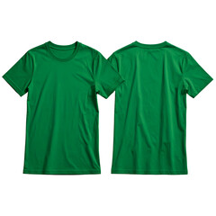 Front and back view of a plain green crew neck t-shirt on a black background