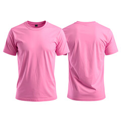 Two views of a plain, light pink crew-neck tee-shirt, front and back, against a black background