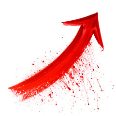 Red, upward-pointing arrow with a painted texture against a black background