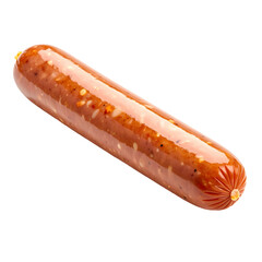 Close-up of a sausage, encased in a transparent wrapping, on a black background