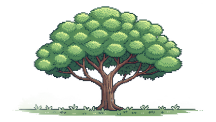 Pixel tree asset, simple round foliage, transparent background, modular shape for repetition