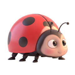 Obraz premium A single friendly ladybird beetle rendered as a cute cartoon character on an isolated white background