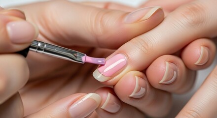 Nail Art Perfection: A close-up view capturing the precise artistry of nail care, a delicate brush applies a coat of vibrant color, transforming nails into miniature canvases of beauty.