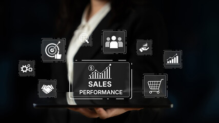Digital sales performance dashboard showing sales performance metrics, performance trends, sales...