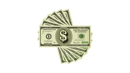 100 Dollar bills, money stacks rich, wealth earning concept animated white background - Powered by Adobe