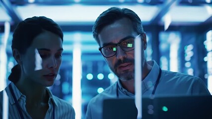 Focused Scientists Analyzing Data on Tablet in Modern Tech Lab - Cybersecurity Research Innovation and Digital Technology Concepts - Powered by Adobe