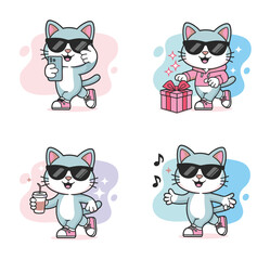 Cool Cartoon Cat Characters with Sunglasses in Various Poses