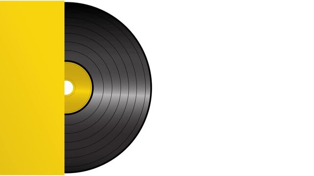 vinyl album song music playing animation white background. gramophone Phonograph disc with yellow cover loop
