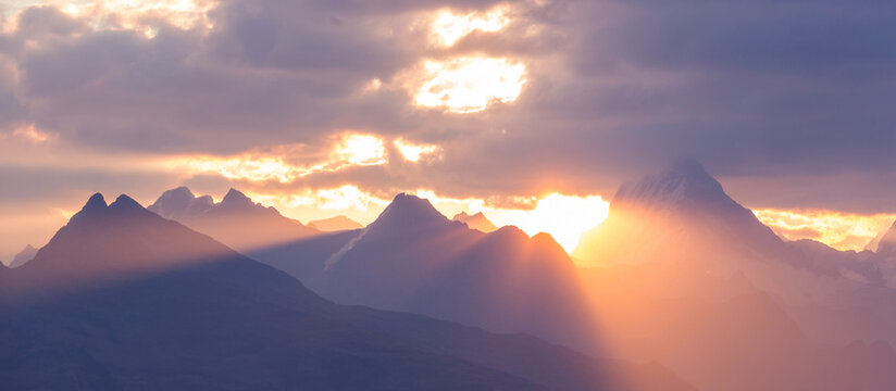 Fototapeta Mountains on sunset