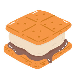 Cute Hand Drawn Smore Dessert Illustration Cozy Kawaii Campfire Marshmallow Chocolate Graham Cracker Sweet Snack Art for Fall Food and Camping Theme