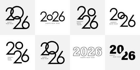2026 New Year set.Collection of 2026 Happy New Year symbols. Happy New Year 2026 number collection.Vector illustration.