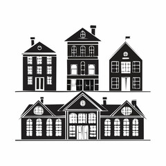 Houses Set. Architecture Variations Flat Design.
