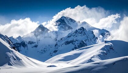 Obraz premium Snowy mountain peaks under a vibrant blue sky