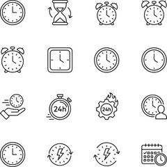 Time and Date Line Editable icon set. Editable stroke. Vector illustration
