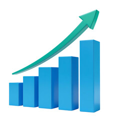 3D bar graph shows increasing growth, highlighted by an upward-pointing arrow