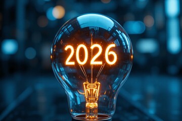 Glowing 2026 Light Bulb Symbolizing Innovation and Future Ideas