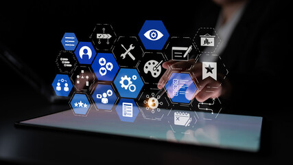 Personalization icons showing customization, user profile and experience design for personal service, customer journey and adaptive digital interaction. Entice