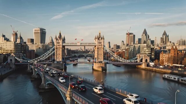Tower Bridge London Cityscape, Thames River, UK Landmark