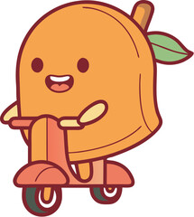mango mascot driving scooter cool street cartoon