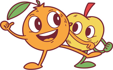 orange mascot hugging another fruit friendship an