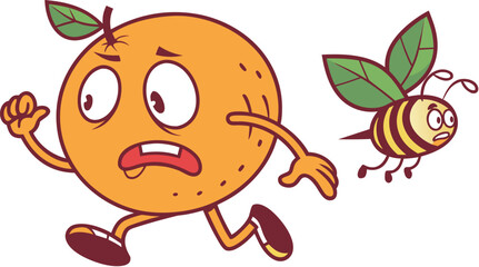 Obraz premium orange mascot running from bee funny scared carto