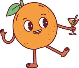 palm fruit mascot holding tropical cocktail cute