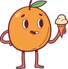 pear piyara mascot eating ice cream happy fruit