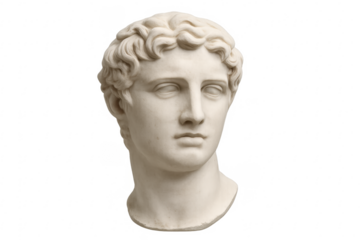 Ancient greek marble bust sculpture on transparent background