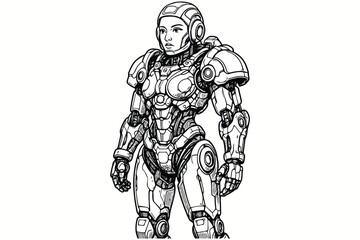 Detailed sketch of a futuristic armored soldier in a sci fi battle suit