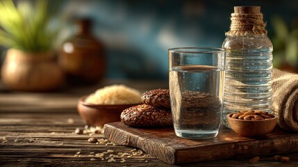Rustic Wellness Scene Featuring Natural Elements on Textured Wood Surface