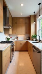 Modern Kitchen with Sleek Granite Countertops, Stainless Steel Appliances, and Warm Wood Cabinets Bright, Airy Space Ideal for Cooking and Entertaining