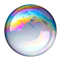 Close-up of a vibrant, iridescent soap bubble against a black background