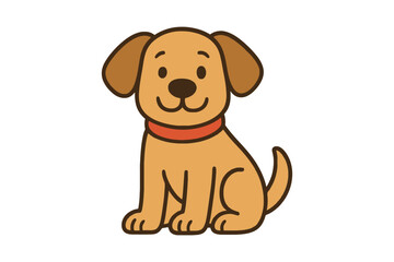Cute cartoon golden retriever puppy sitting and smiling with a red collar