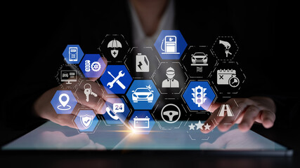 Car service and insurance provide vehicle maintenance, car insurance coverage claim app, and...