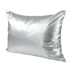 A silver pillow, with a silky sheen, against a black background, with soft folds