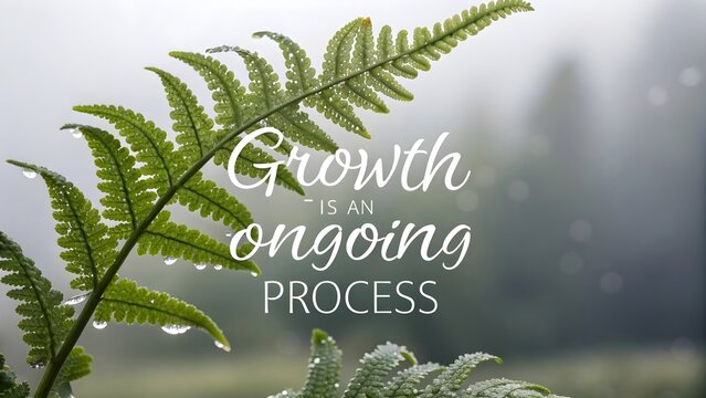 A fern frond with morning dew and inspiring text