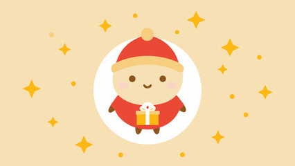Fototapeta premium Happy New Year and Christmas celebration with a cartoon Santa Claus illustration, a snowman, and a decorated tree in a winter snow scene