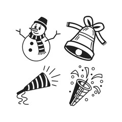 Festive christmas icons snowman bell candy cane stocking celebration isolated on transparent background