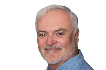 Close up portrait of handsome Mature man against a transparent background.