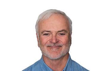 Close up portrait of handsome Mature man against a transparent background.