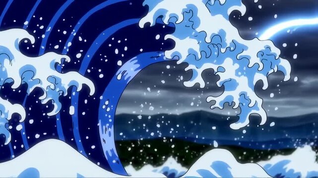 Animated wave illustration japanese style