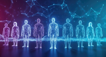 Abstract representation of human figures in a digital network environment.