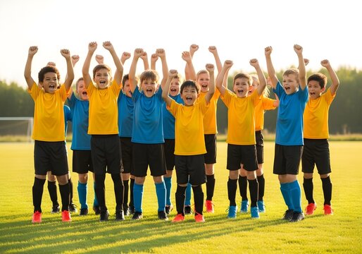Joyful Kids Celebrating Football Goal