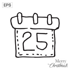 Hand-drawn Christmas Calendar Icon with Number 25