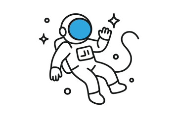 Whimsical astronaut floating in space with stars and planets illustration