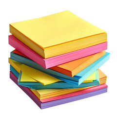 A colorful, angled stack of assorted sticky notes, varying in vibrant hues